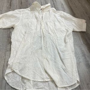 Diane Von Furstenberg Eyelet White Button Down Shirt Size Medium